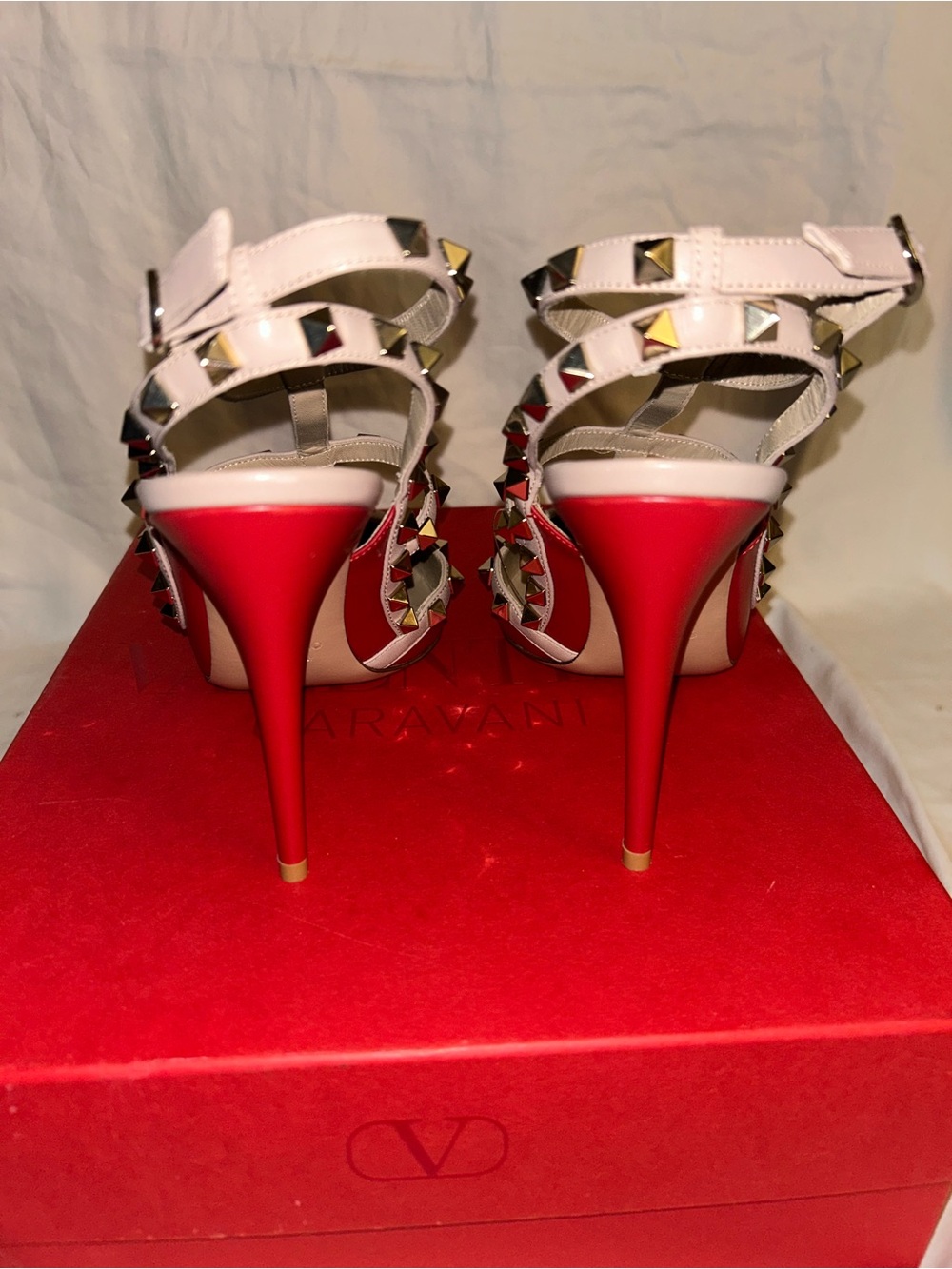 Valentino Red Patent Leather Rockstud T-Strap Pump with Nude Straps - Picture 4 of 7